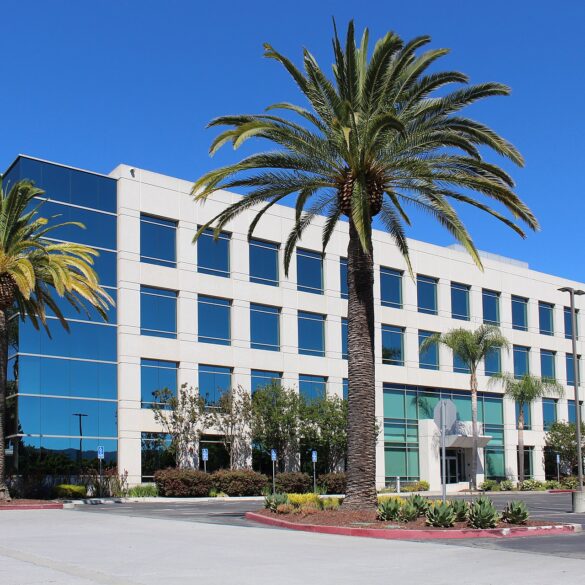 Modern office building representing corporate investment and innovation in Silicon Valley, symbolizing SoftBank's $100 billion AI commitment.